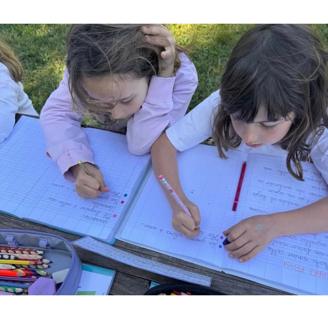 Bambini impegnati in attività didattiche nella natura